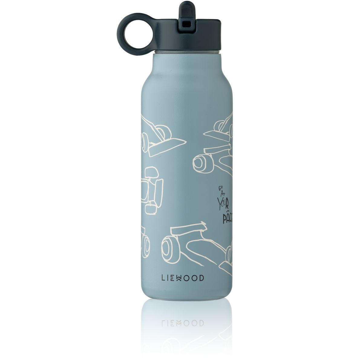 Liewood Gourde Falk 350 ml - Race cars / Beach blue - Goude eau